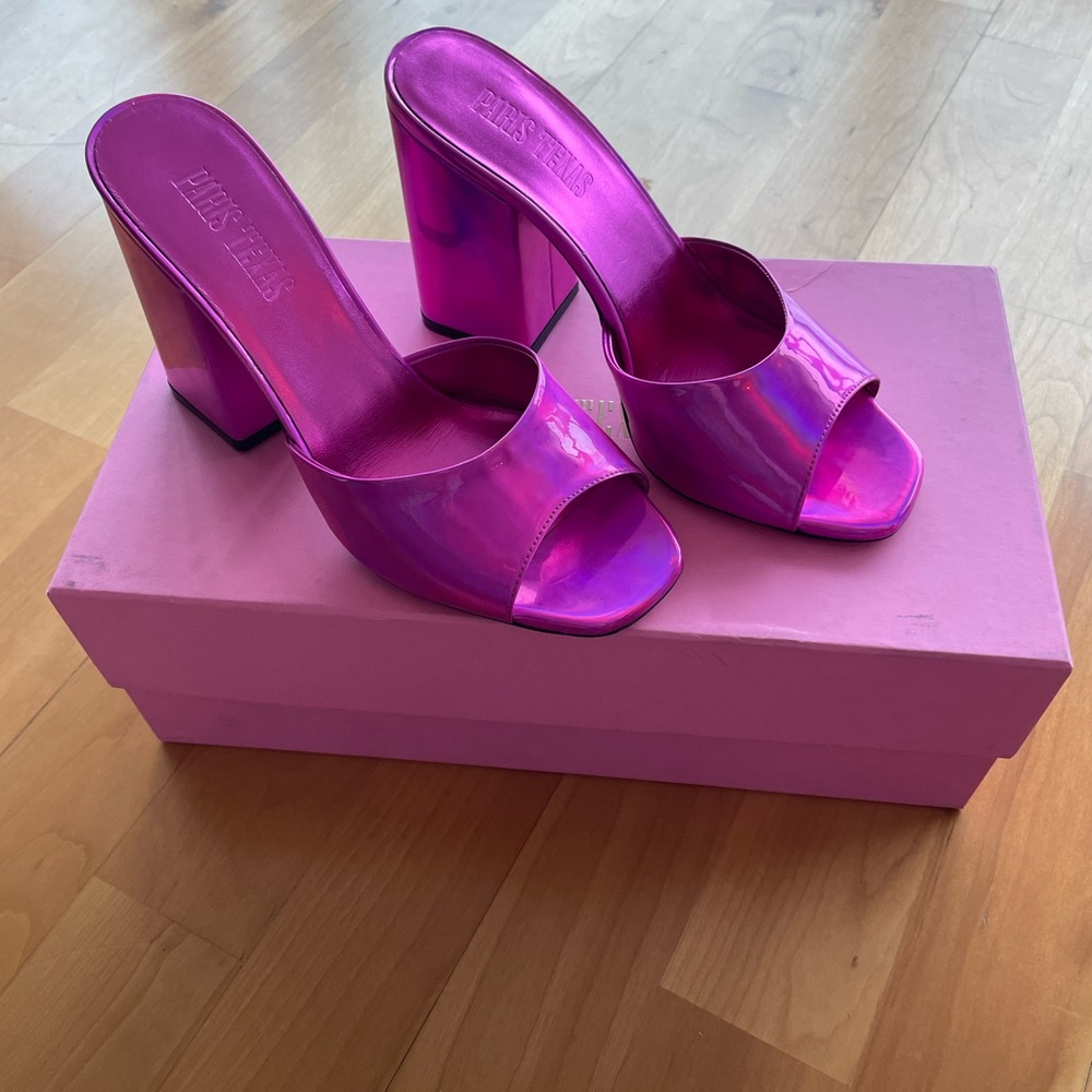 Paris Texas Anja 100 Mirror Pink Mule Heels IT 36 US 6 Metallic New In Box